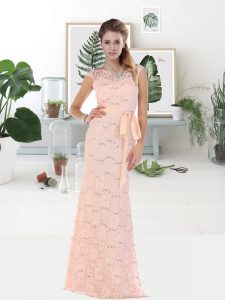 Fine Pink Zipper Prom Evening Gown Lace Sleeveless Floor Length