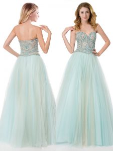 Floor Length A-line Sleeveless Light Blue Prom Gown Zipper