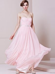Nice Floor Length Baby Pink Prom Evening Gown Sweetheart Sleeveless Zipper