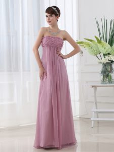 Lilac Empire Chiffon Strapless Sleeveless Hand Made Flower Floor Length Zipper Prom Evening Gown