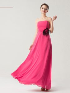 Strapless Sleeveless Zipper Prom Evening Gown Hot Pink Chiffon