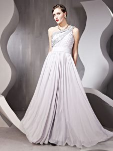 Hot Selling Silver One Shoulder Neckline Beading Dress for Prom Sleeveless Side Zipper