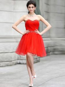 Exceptional Coral Red Sweetheart Neckline Beading Prom Party Dress Sleeveless Zipper