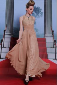 Sequins Column/Sheath Evening Dress Peach Scoop Chiffon Sleeveless Floor Length Clasp Handle