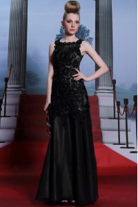 Noble Empire Prom Dress Black Scoop Satin Sleeveless Floor Length Zipper