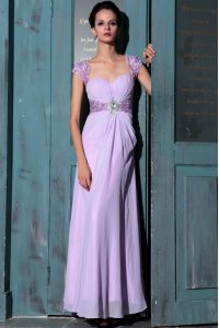 Stylish Lavender Organza Zipper Prom Dress Sleeveless Floor Length Beading