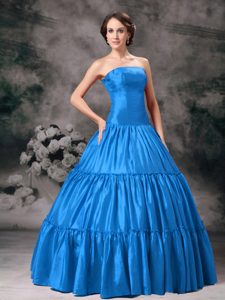 Dreamy Aqua Blue Strapless Taffeta Ruched Zipper-up Quinceanera Gown