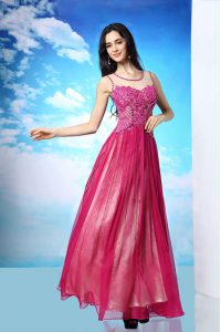Dynamic Fuchsia Scoop Side Zipper Beading Dress for Prom Sleeveless