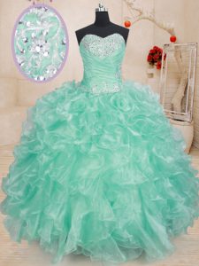 Romantic Ball Gowns Vestidos de Quinceanera Apple Green Sweetheart Organza Sleeveless Floor Length Lace Up