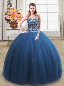 Floor Length Lace Up Sweet 16 Dress Teal for Military Ball and Sweet 16 and Quinceanera with Beading