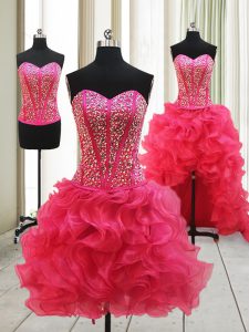 Pretty Sleeveless Lace Up High Low Beading Prom Party Dress