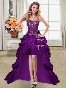 Purple Sweetheart Neckline Beading and Appliques and Pick Ups Prom Evening Gown Sleeveless Lace Up
