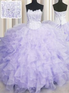 Scalloped Sleeveless Lace Up Quinceanera Gowns Lavender Organza