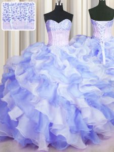 Romantic Two Tone Visible Boning Multi-color Sleeveless Beading and Ruffles Floor Length Sweet 16 Dress