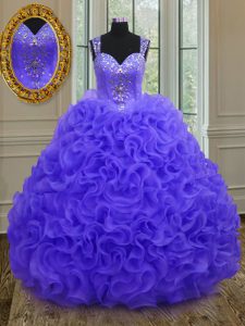 Dramatic Straps Floor Length Ball Gowns Sleeveless Purple 15 Quinceanera Dress Zipper