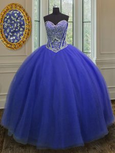Top Selling Royal Blue Sleeveless Beading Floor Length Vestidos de Quinceanera