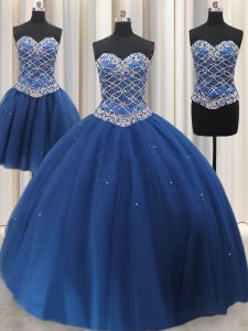 Three Piece Sleeveless Beading and Sequins Lace Up 15th Birthday Dress