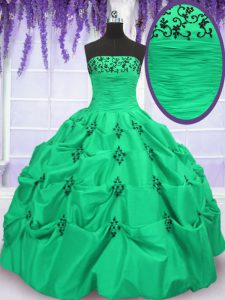 Pick Ups Ball Gowns 15th Birthday Dress Strapless Taffeta Sleeveless Floor Length Lace Up
