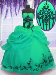 Dramatic Floor Length Ball Gowns Sleeveless Green 15th Birthday Dress Lace Up