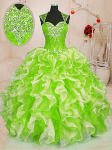 Sweetheart Sleeveless Quinceanera Dress Floor Length Beading and Ruffles Multi-color Organza