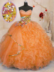 Beauteous Floor Length Orange Quinceanera Dress Sweetheart Sleeveless Lace Up