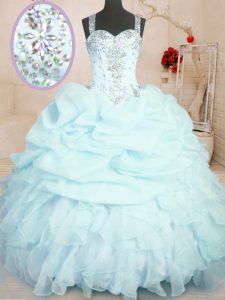 Pick Ups Floor Length Ball Gowns Sleeveless Light Blue 15th Birthday Dress Zipper