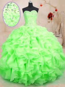 Ball Gowns Quinceanera Gown Sweetheart Organza Sleeveless Floor Length Lace Up