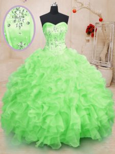 Sweetheart Sleeveless Ball Gown Prom Dress Floor Length Beading and Ruffles Organza