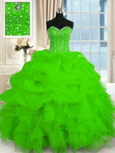 Organza Lace Up Sweetheart Sleeveless Floor Length 15th Birthday Dress Beading and Ruffles