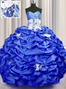 Royal Blue Sleeveless Brush Train Appliques and Sequins and Pick Ups With Train Sweet 16 Dress