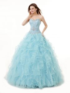 Hot Sale Floor Length Light Blue Quinceanera Gowns Sweetheart Sleeveless Lace Up