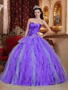 Lavender Sweetheart Tulle Quinceanera Dresses with Beading and Ruffles