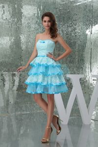 Strapless Aqua Blue Zipper-up 2012 Romantic Prom Party Dress with Ruffles