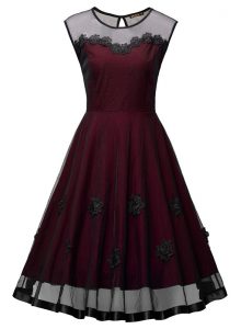 Scoop Ankle Length Side Zipper Evening Dress Burgundy for Prom and Party with Embroidery