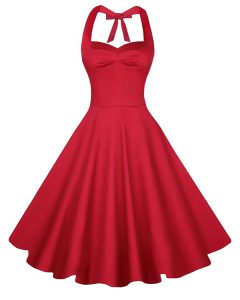 Customized Knee Length A-line Sleeveless Red Prom Gown Backless