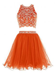 Hot Selling Empire Prom Party Dress Orange Scoop Chiffon Sleeveless Mini Length Backless