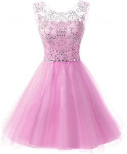Scoop Lilac Zipper Dress for Prom Beading Sleeveless Knee Length