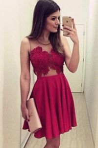 Glittering Scoop Wine Red Zipper Prom Party Dress Appliques Sleeveless Knee Length