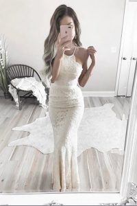 Mermaid Halter Top Sleeveless Lace Zipper Prom Dresses