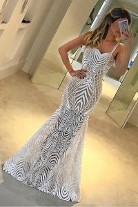 Beautiful Mermaid White Spaghetti Straps Zipper Lace Prom Dress Sleeveless