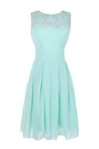 Great Chiffon Bateau Sleeveless Zipper Belt Prom Dresses in Apple Green