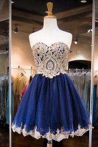 Designer Royal Blue Prom and Party and For with Beading Sweetheart Sleeveless Side Zipper