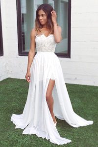 Customized Sleeveless Sweep Train Lace Zipper Prom Evening Gown