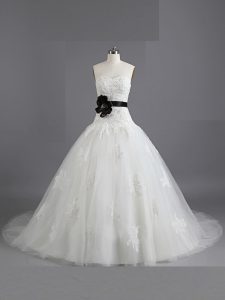 Sweetheart Sleeveless Court Train Lace Up Wedding Dresses White Tulle