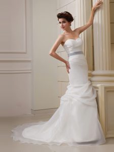 White Organza Side Zipper Bridal Gown Sleeveless With Brush Train Pick Ups