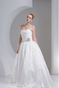 Taffeta Sleeveless Floor Length Wedding Dress and Beading and Ruching