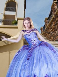 Scoop Blue Tulle Lace Up Quinceanera Gowns Long Sleeves Floor Length Beading and Appliques
