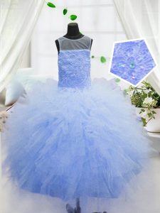 Custom Designed Ball Gowns Child Pageant Dress Baby Blue Scoop Organza Sleeveless Floor Length Zipper