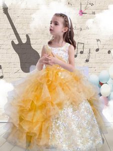 Fantastic Scoop Sleeveless Lace Up Pageant Gowns Orange Organza