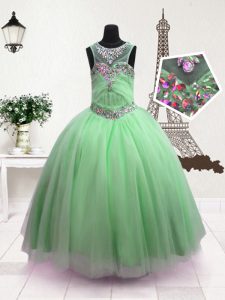 Suitable Ball Gowns Kids Pageant Dress Apple Green Scoop Organza Sleeveless Floor Length Zipper